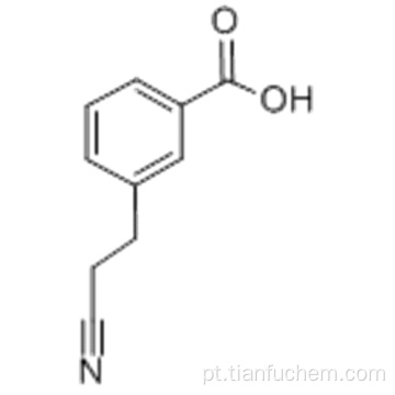 Ácido benzóico, 3- (1-cianoetil) - Nº CAS: 5537-71-3 Estrutura Molecular: Estrutura Molecular de 5537-71-3 (Ácido Benzoico, 3- (1-cianoetil) -) Fórmula: C10H9NO2 Peso Molecular: 175.18 Sinônimos: Benzoicacid, m- (1-cyanoethyl) - (7CI, 8CI); 2- (3-Carboxif